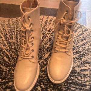 Cream Lace-Up Ankle Boots